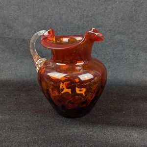 Vintage red/orange dimpled glass mini pitcher applied handle